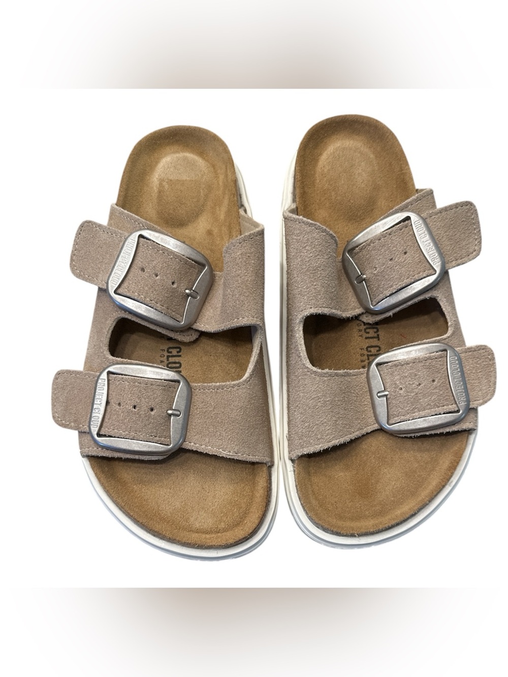 Project Cloud Brown Suede Double Buckle Memory Foam Sandals Women's Size 7M